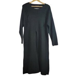 Almost Famous Distressed Chunky Tunic Sweater Black 1X High Slit Long Sleeve